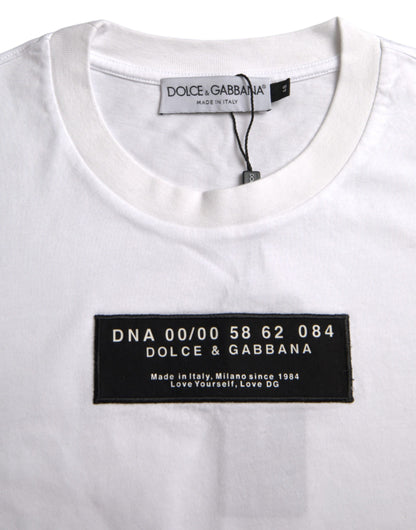 Dolce & Gabbana White Cotton DG Applique Men Casual T-shirt Dolce & Gabbana