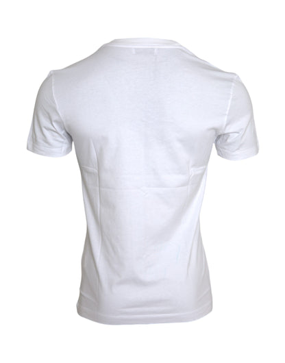 Dolce & Gabbana White Cotton DG Applique Men Casual T-shirt Dolce & Gabbana