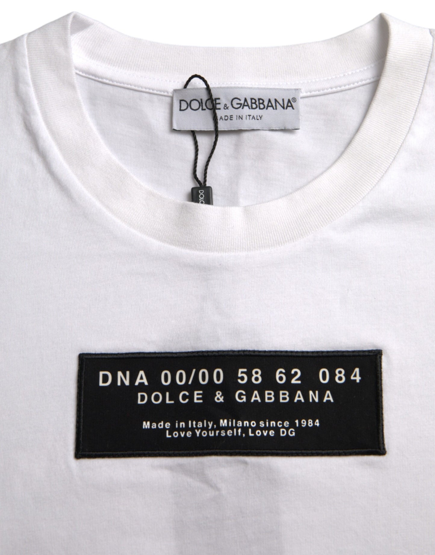 Dolce & Gabbana White Cotton DG Applique Men Casual T-shirt Dolce & Gabbana