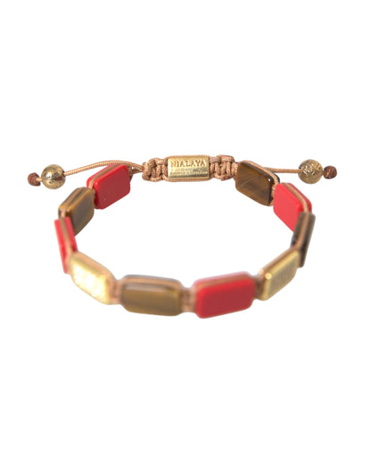 Nialaya CZ Tiger Eye Red Coral 925 Silver Men Bracelet Nialaya