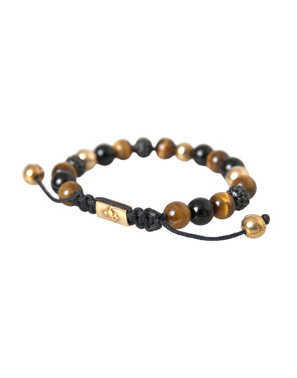 Nialaya CZ Ball Tiger Eye Stone Copper Beaded Men Bracelet Nialaya