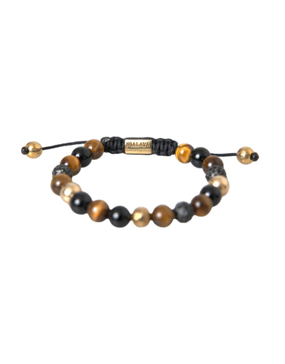 Nialaya CZ Ball Tiger Eye Stone Copper Beaded Men Bracelet Nialaya