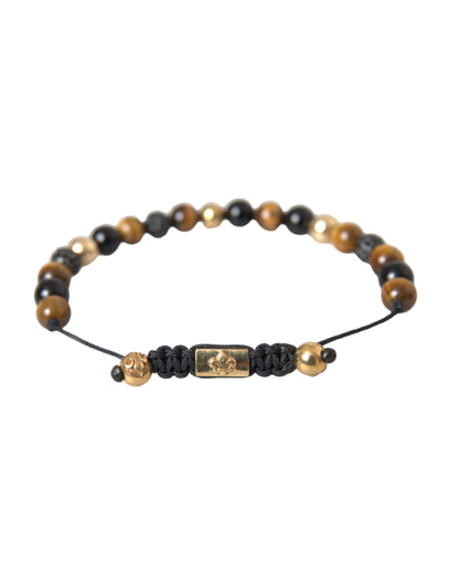 Nialaya CZ Ball Tiger Eye Stone Copper Beaded Men Bracelet Nialaya