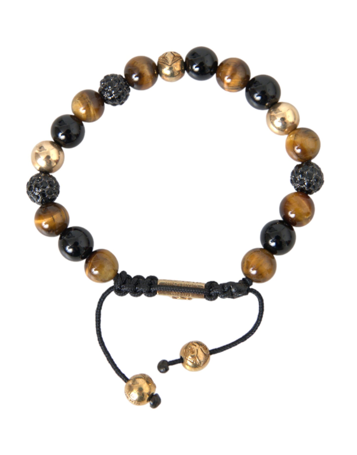 Nialaya CZ Ball Tiger Eye Stone Copper Beaded Men Bracelet Nialaya