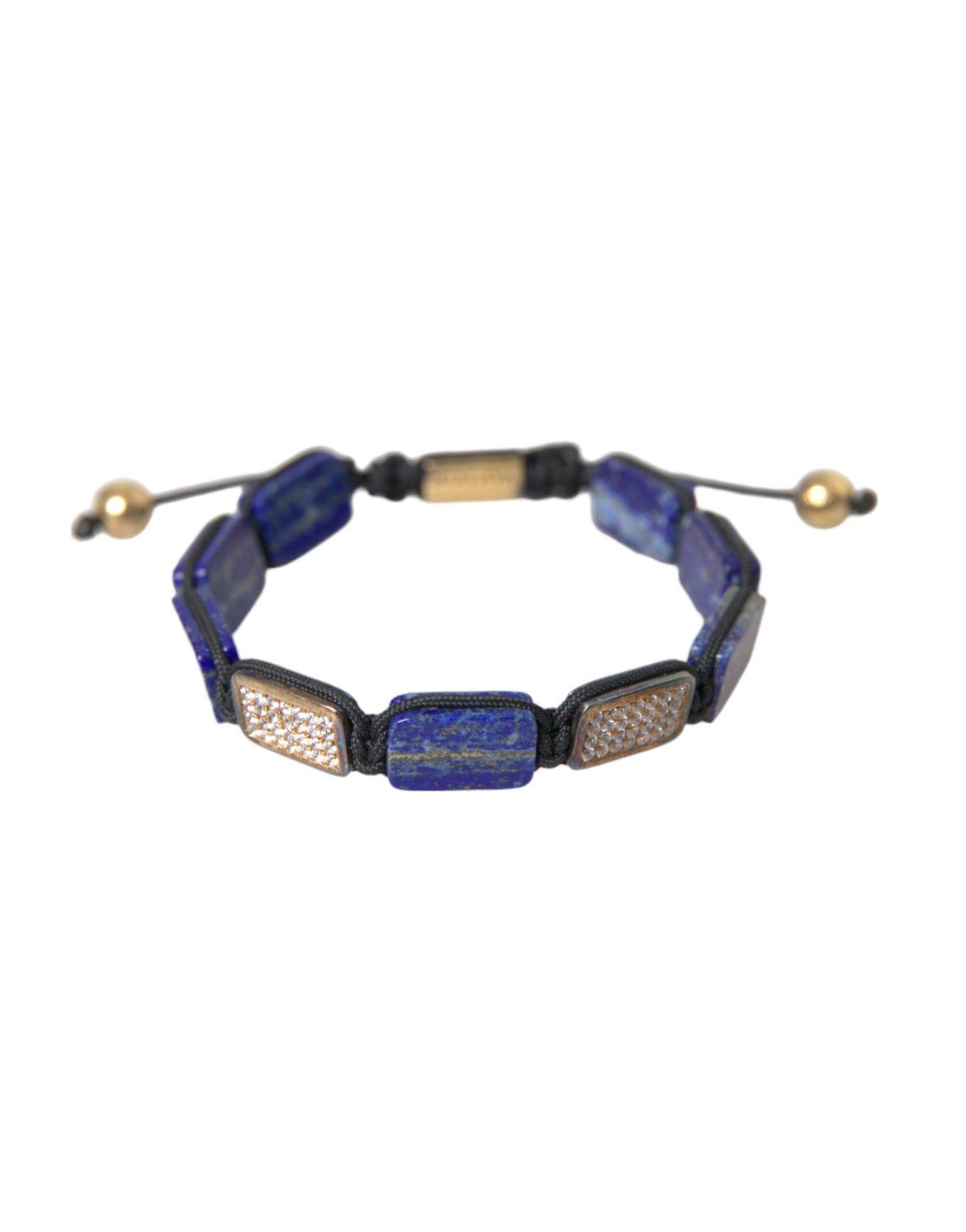 Nialaya Flat Bead Blue Lapis White CZ 925 Bracelet Mens Nialaya