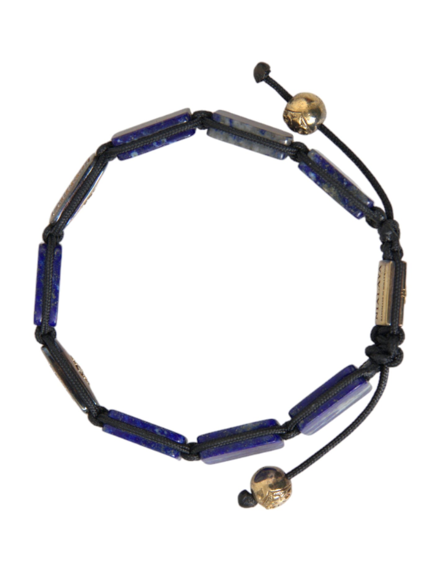 Nialaya Flat Bead Blue Lapis White CZ 925 Bracelet Mens Nialaya