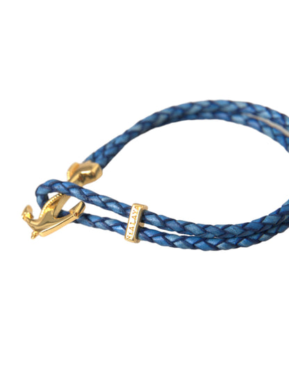 Nialaya Blue Gold Anchor 925 Silver Charm Bracelet Mens Nialaya