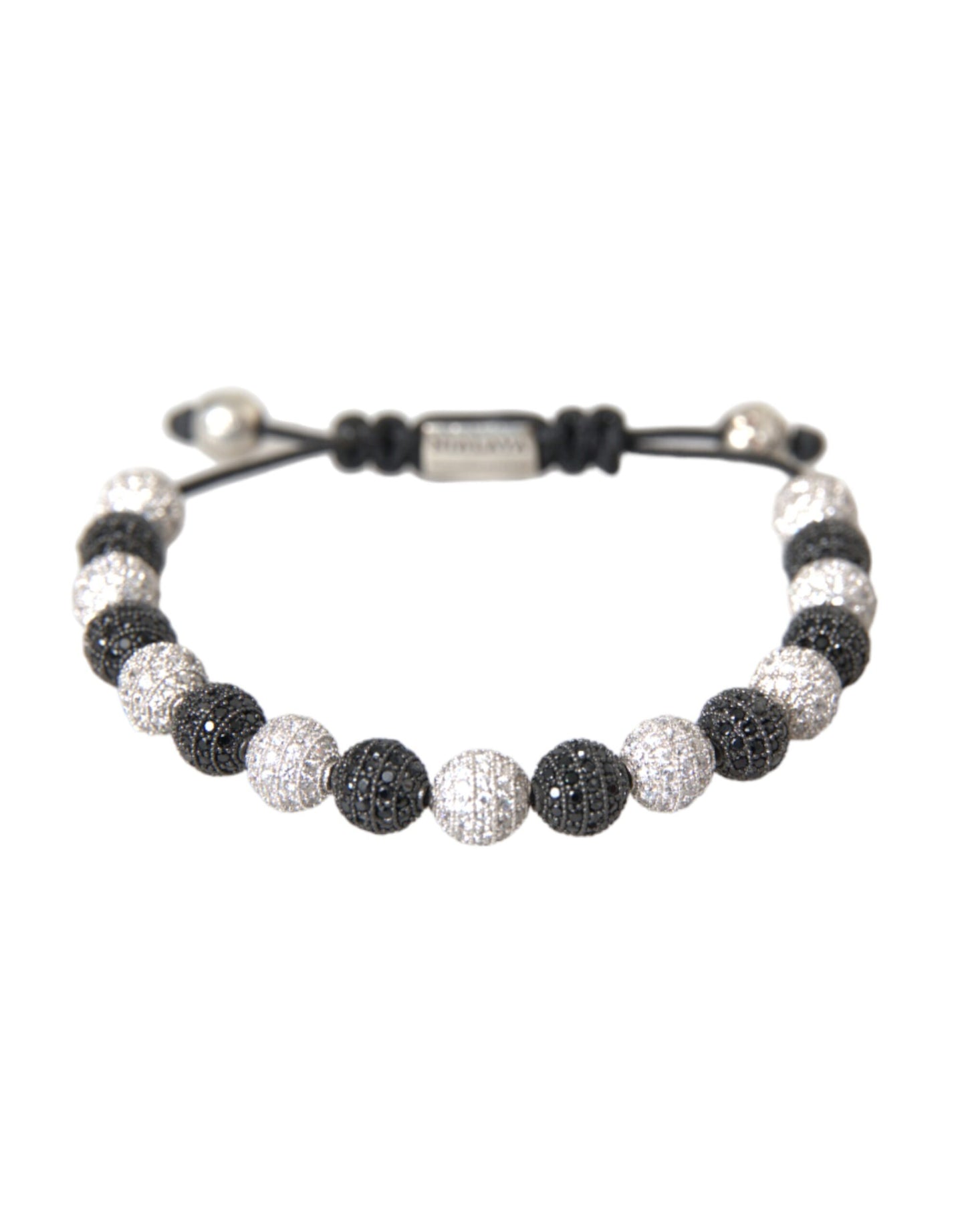 Nialaya CZ Crystal Ball Black White Beaded Bracelet Nialaya