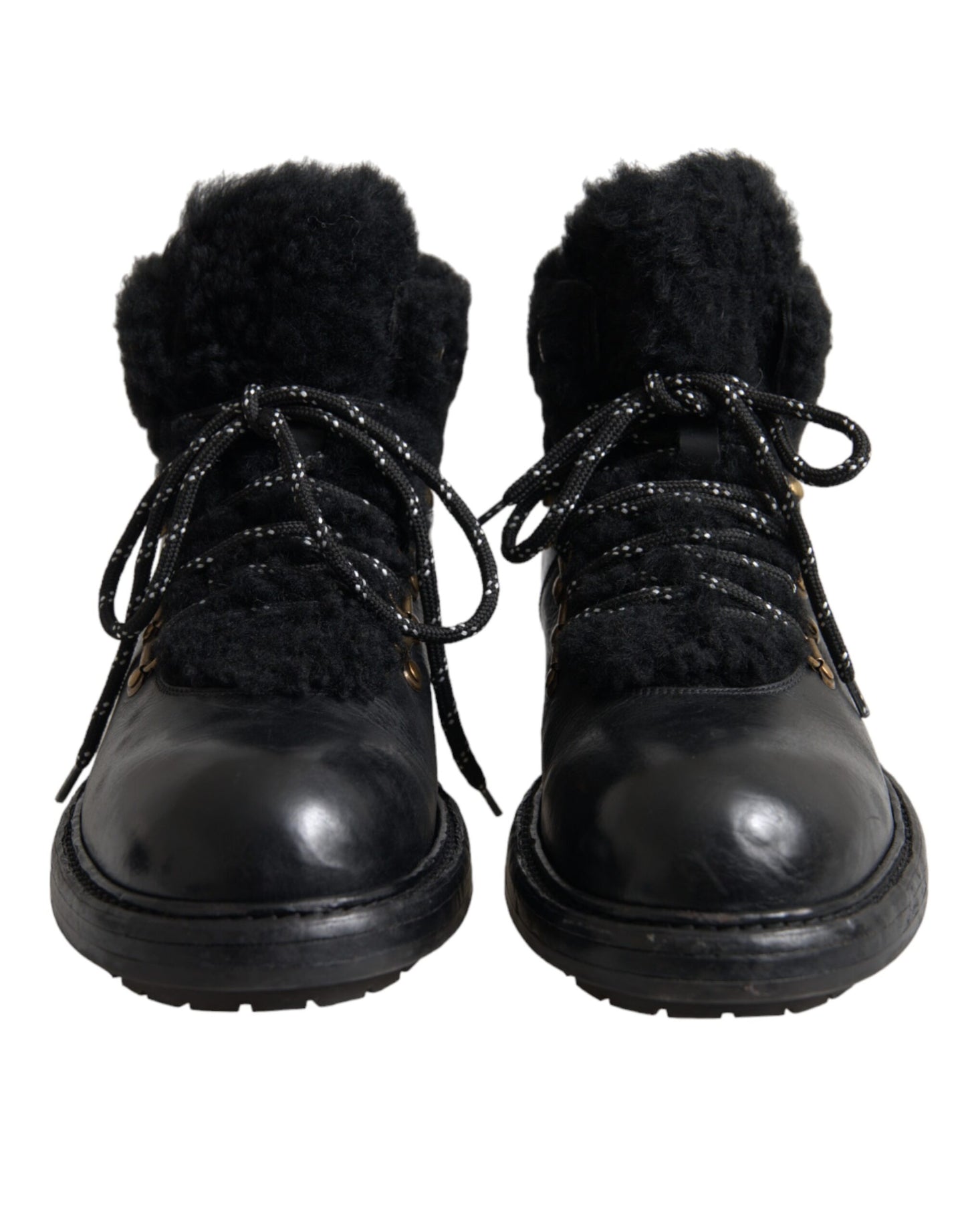 Dolce & Gabbana Black Leather Bernini Shearling Boots Shoes Dolce & Gabbana