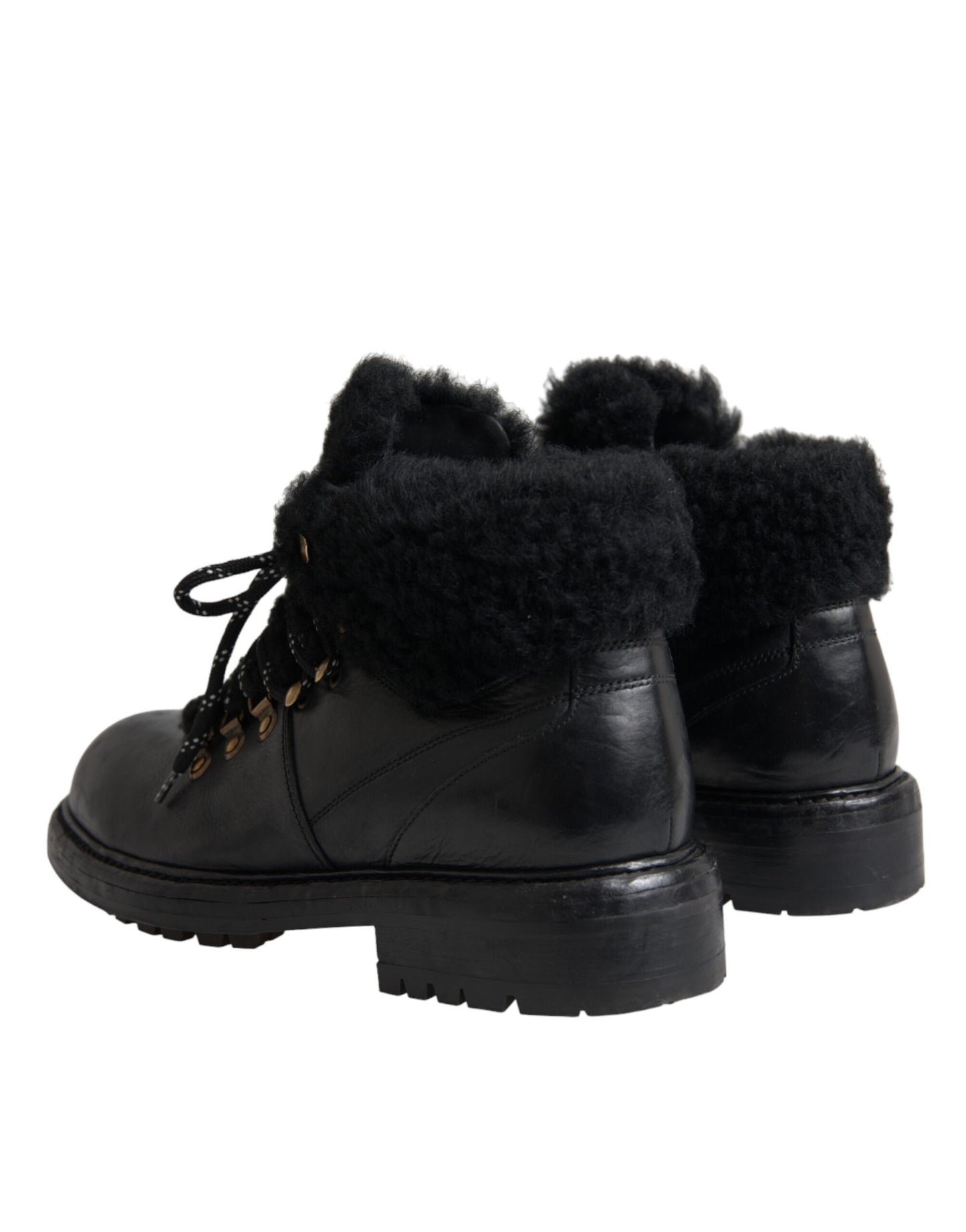 Dolce & Gabbana Black Leather Bernini Shearling Boots Shoes Dolce & Gabbana