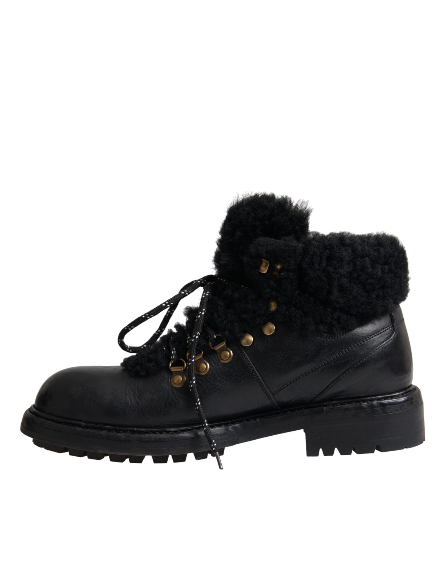 Dolce & Gabbana Black Leather Bernini Shearling Boots Shoes Dolce & Gabbana