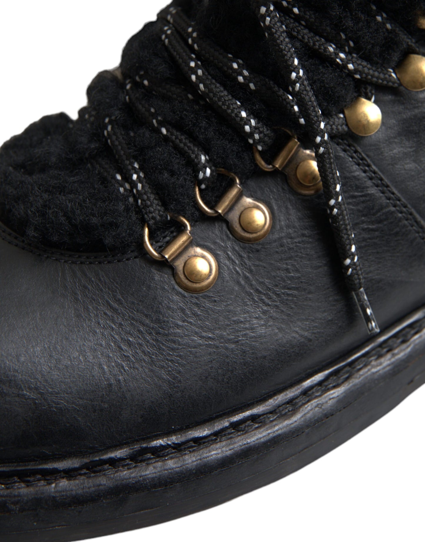 Dolce & Gabbana Black Leather Bernini Shearling Boots Shoes Dolce & Gabbana