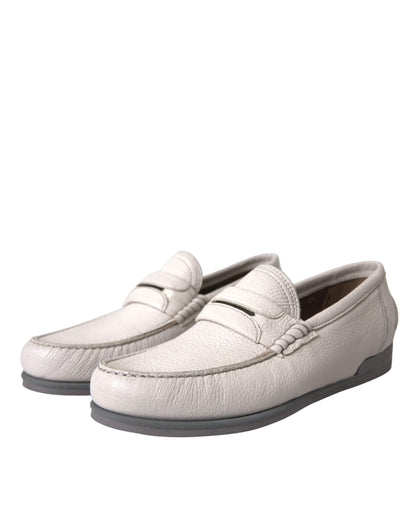 Dolce & Gabbana White Gray Leather Slip Mocassin Shoes Loafer Dolce & Gabbana