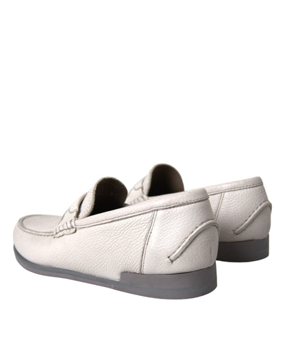 Dolce & Gabbana White Gray Leather Slip Mocassin Shoes Loafer Dolce & Gabbana