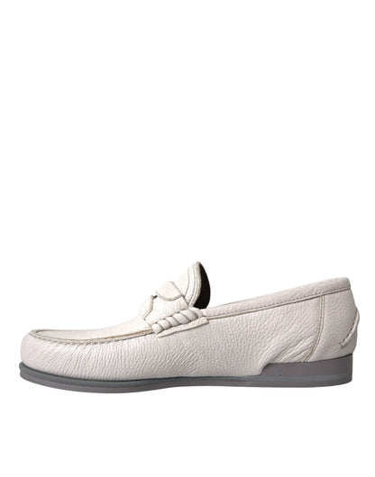 Dolce & Gabbana White Gray Leather Slip Mocassin Shoes Loafer Dolce & Gabbana