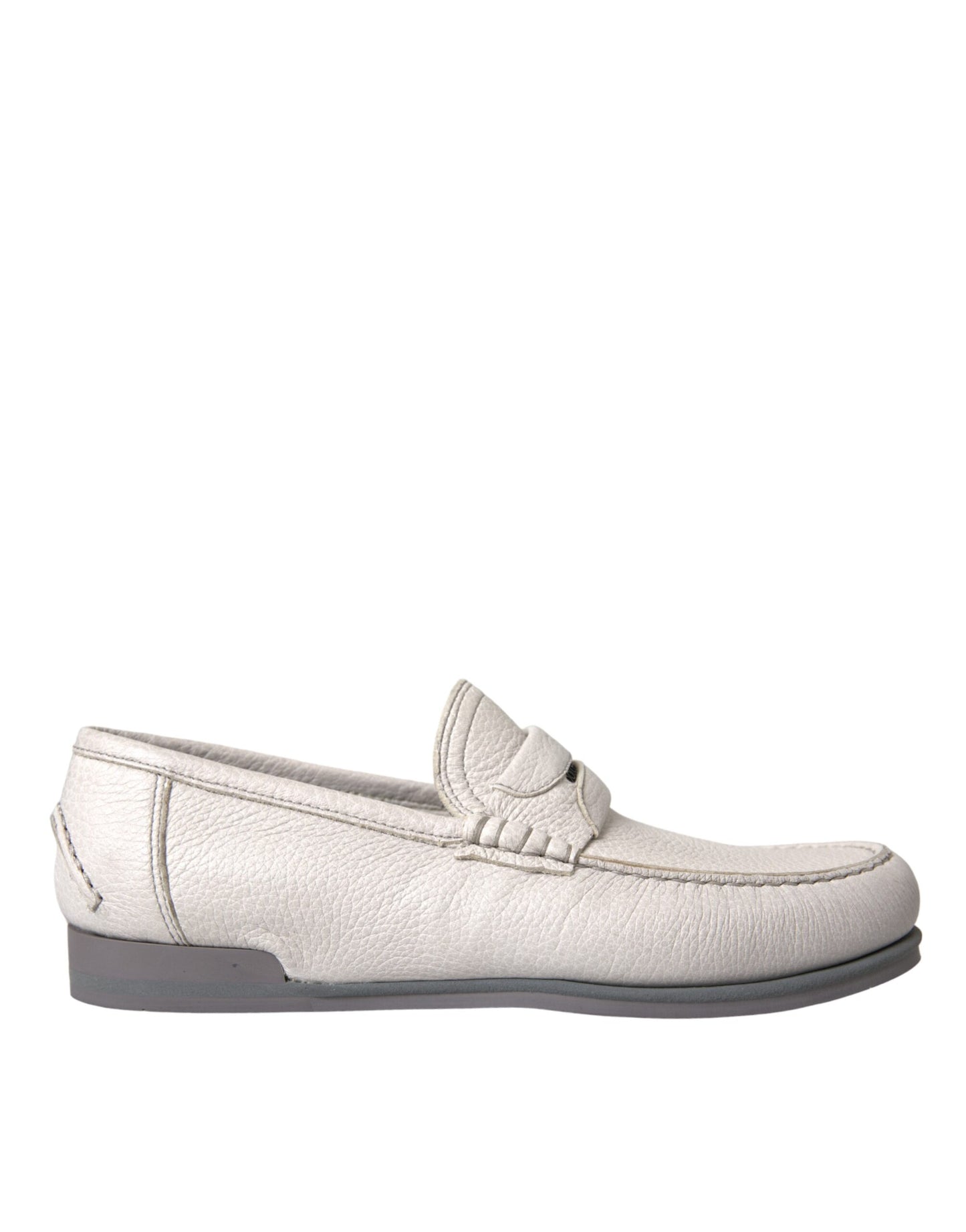 Dolce & Gabbana White Gray Leather Slip Mocassin Shoes Loafer Dolce & Gabbana