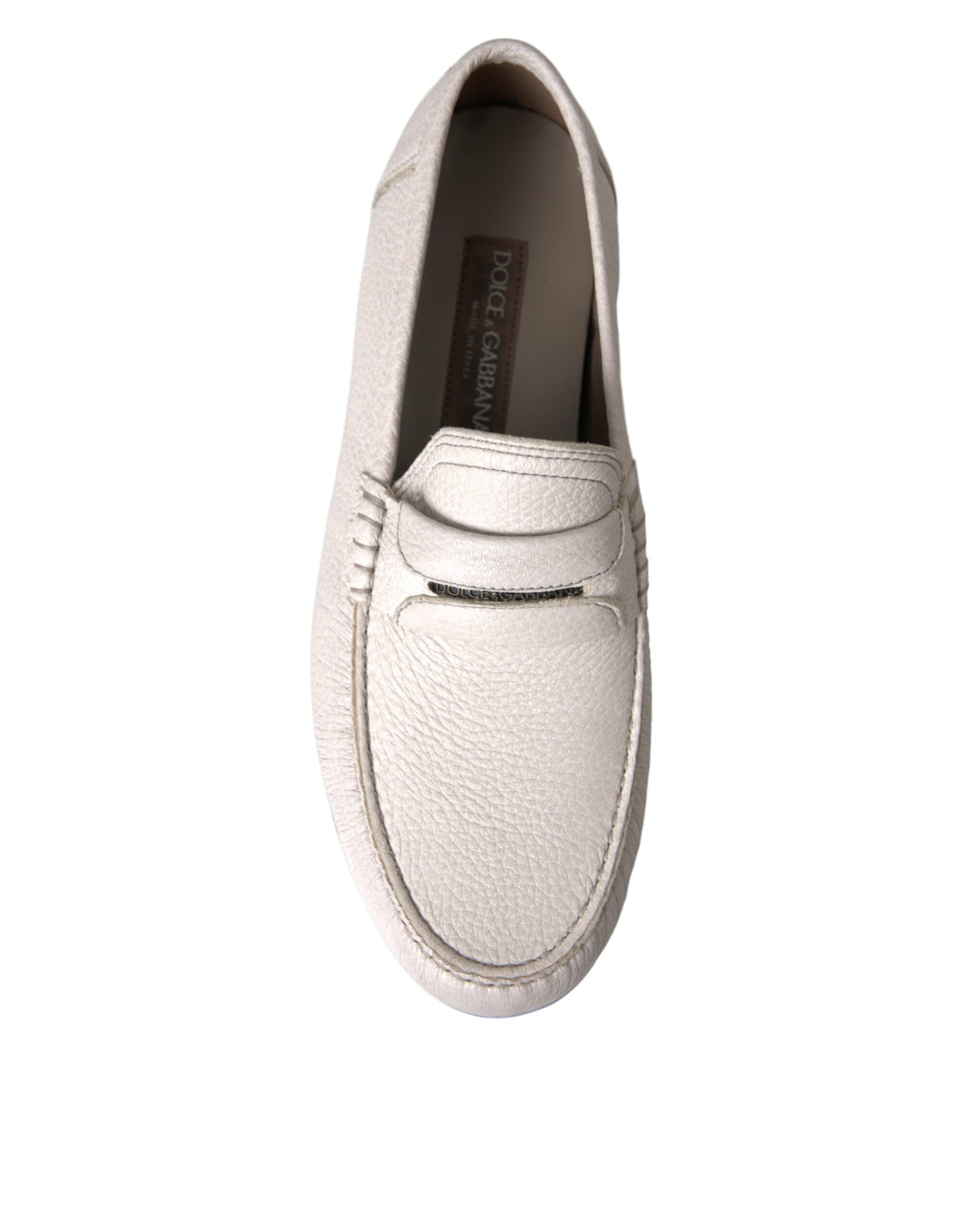 Dolce & Gabbana White Gray Leather Slip Mocassin Shoes Loafer Dolce & Gabbana