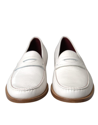 Dolce & Gabbana White Leather Slip On Mocassin Loafers Shoes Dolce & Gabbana