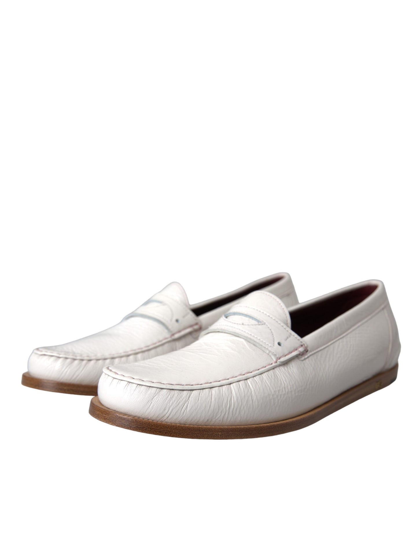 Dolce & Gabbana White Leather Slip On Mocassin Loafers Shoes Dolce & Gabbana