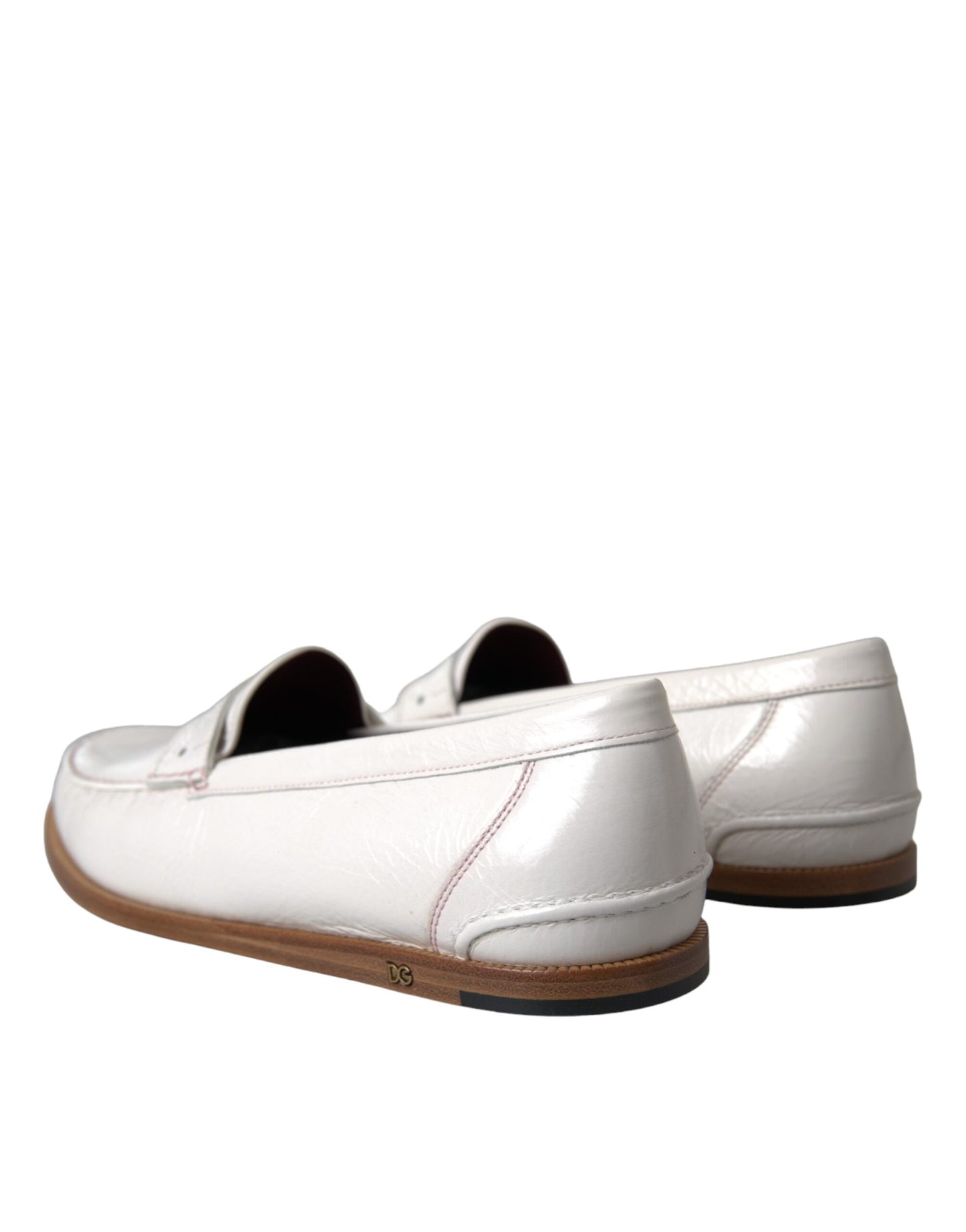 Dolce & Gabbana White Leather Slip On Mocassin Loafers Shoes Dolce & Gabbana