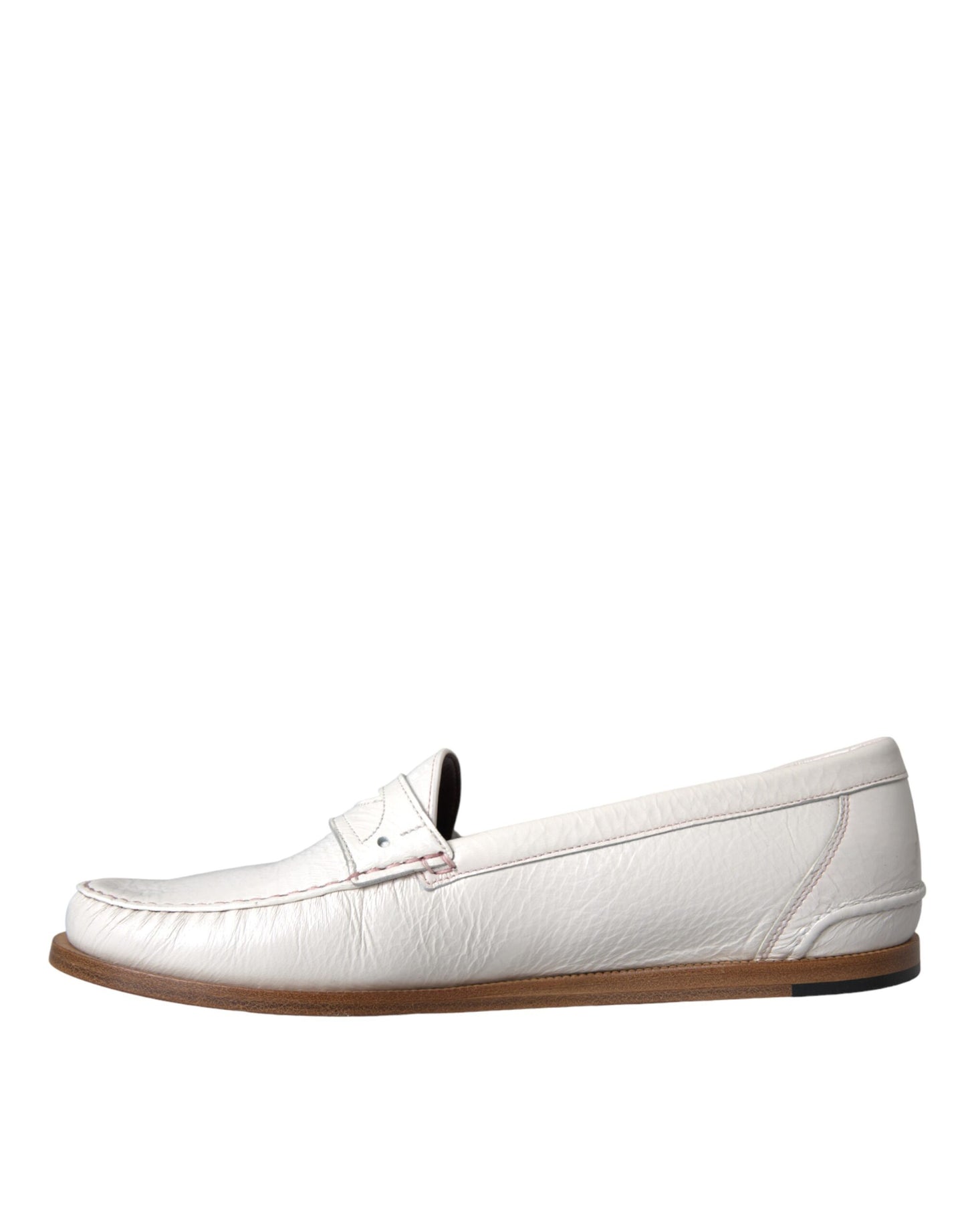 Dolce & Gabbana White Leather Slip On Mocassin Loafers Shoes Dolce & Gabbana