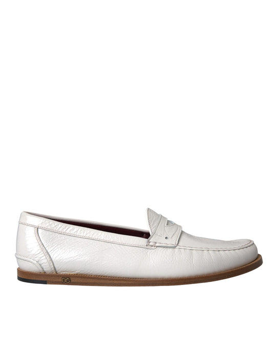 Dolce & Gabbana White Leather Slip On Mocassin Loafers Shoes Dolce & Gabbana