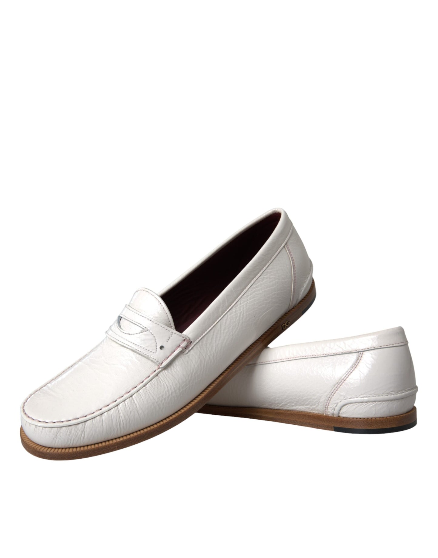 Dolce & Gabbana White Leather Slip On Mocassin Loafers Shoes Dolce & Gabbana