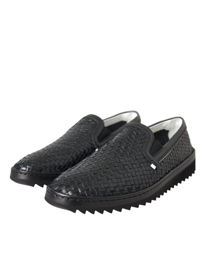 Dolce & Gabbana Black Woven Buffalo Leather Men Loafers Shoes Dolce & Gabbana