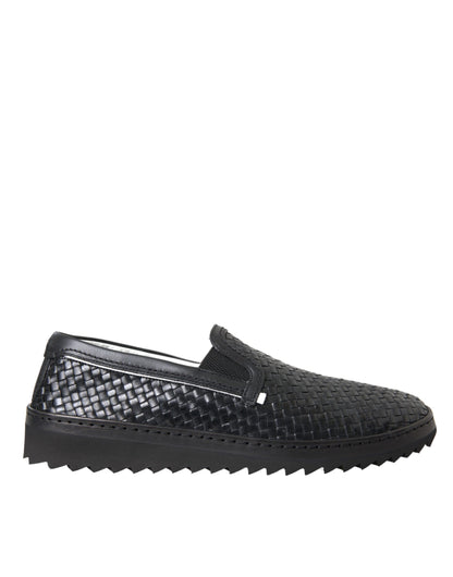 Dolce & Gabbana Black Woven Buffalo Leather Men Loafers Shoes Dolce & Gabbana