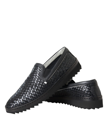 Dolce & Gabbana Black Woven Buffalo Leather Men Loafers Shoes Dolce & Gabbana