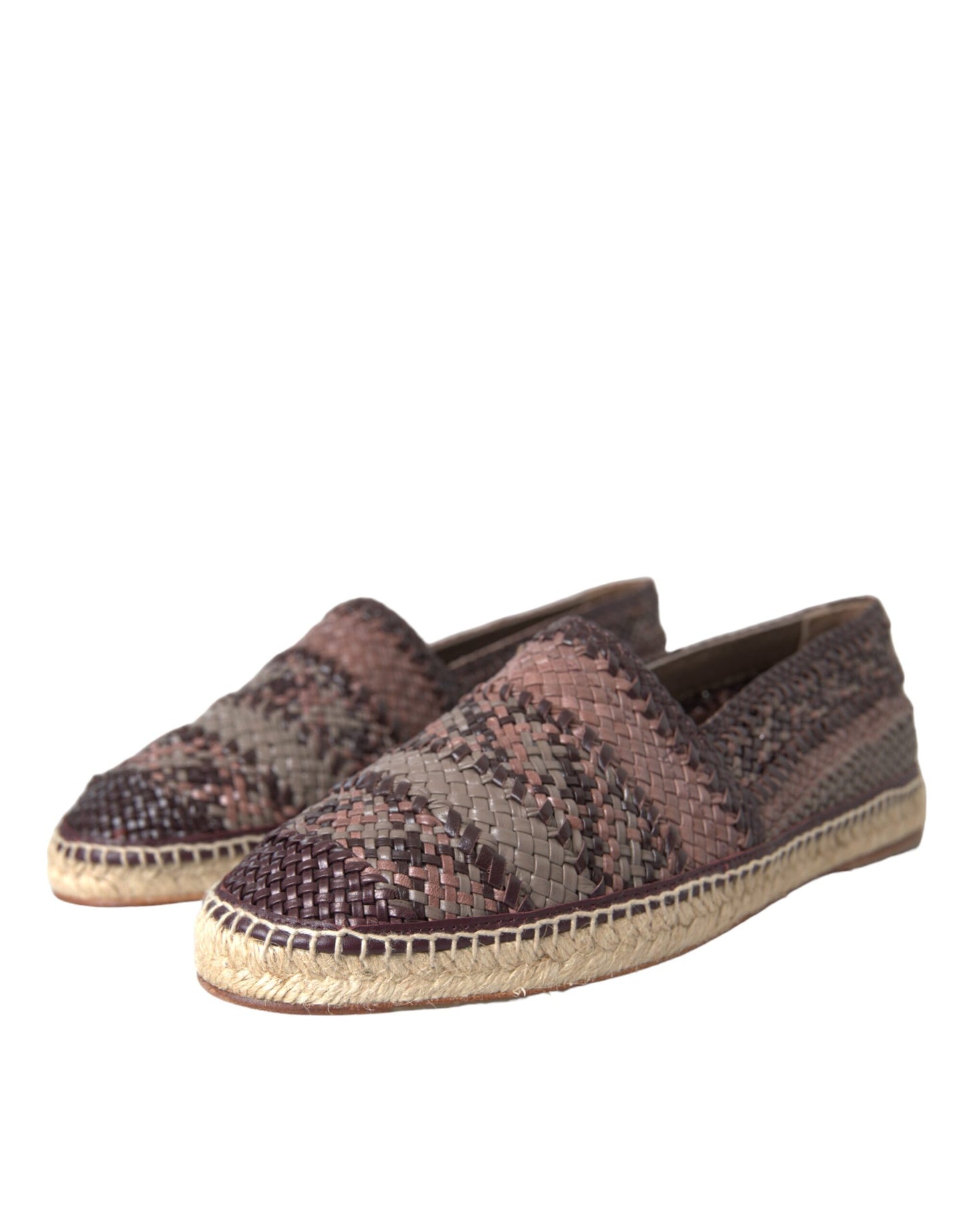 Dolce & Gabbana Brown Buffalo Leather Espadrille Flats Shoes Dolce & Gabbana