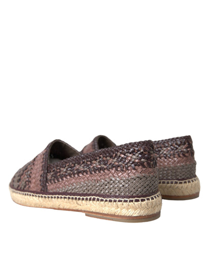 Dolce & Gabbana Brown Buffalo Leather Espadrille Flats Shoes Dolce & Gabbana