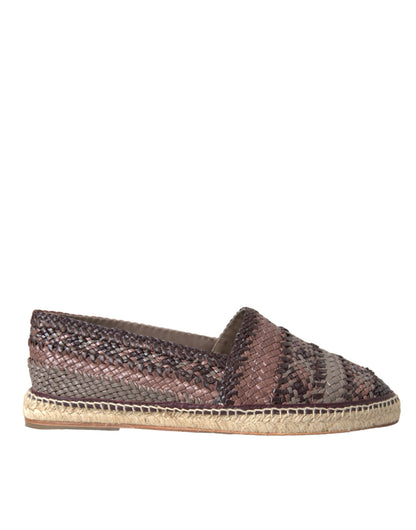 Dolce & Gabbana Brown Buffalo Leather Espadrille Flats Shoes Dolce & Gabbana