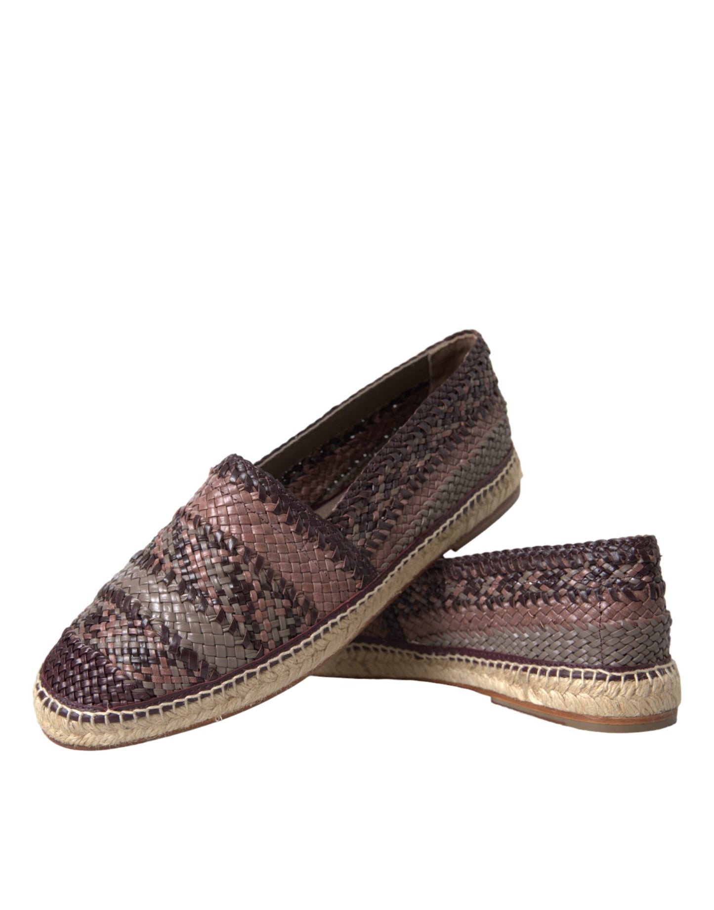 Dolce & Gabbana Brown Buffalo Leather Espadrille Flats Shoes Dolce & Gabbana