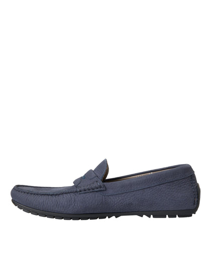 Dolce & Gabbana Blue Calf Leather Slip On Moccasin Shoes Dolce & Gabbana