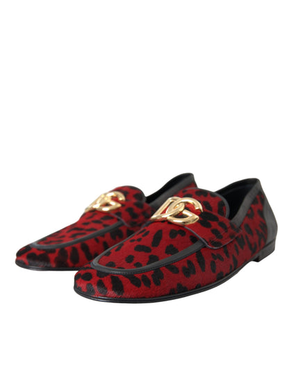 Dolce & Gabbana Red Black Leopard DG Loafers Formal Men Shoes Dolce & Gabbana