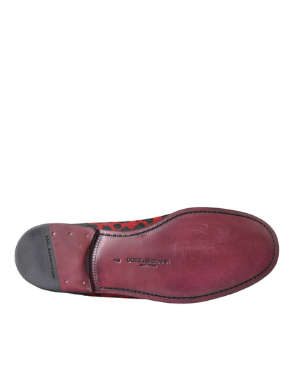 Dolce & Gabbana Red Black Leopard DG Loafers Formal Men Shoes Dolce & Gabbana