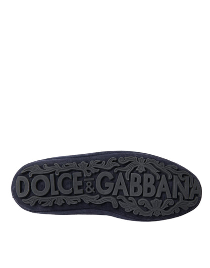 Dolce & Gabbana Blue Leather Suede Crystal Crown Loafers Shoes Dolce & Gabbana