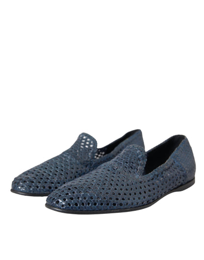 Dolce & Gabbana Blue Woven Leather Slip On Loafers Men Shoes Dolce & Gabbana