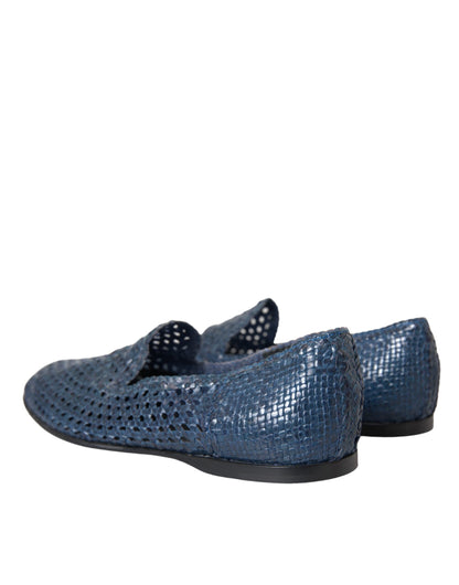 Dolce & Gabbana Blue Woven Leather Slip On Loafers Men Shoes Dolce & Gabbana