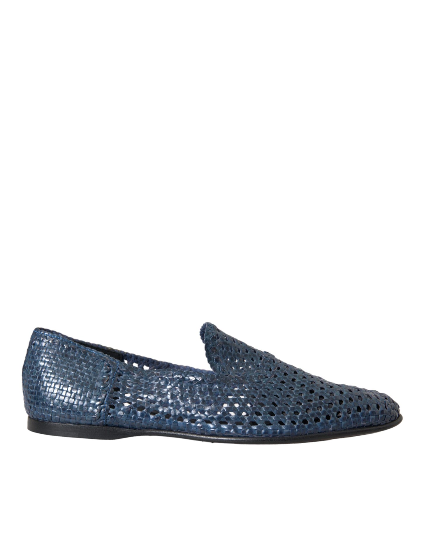 Dolce & Gabbana Blue Woven Leather Slip On Loafers Men Shoes Dolce & Gabbana