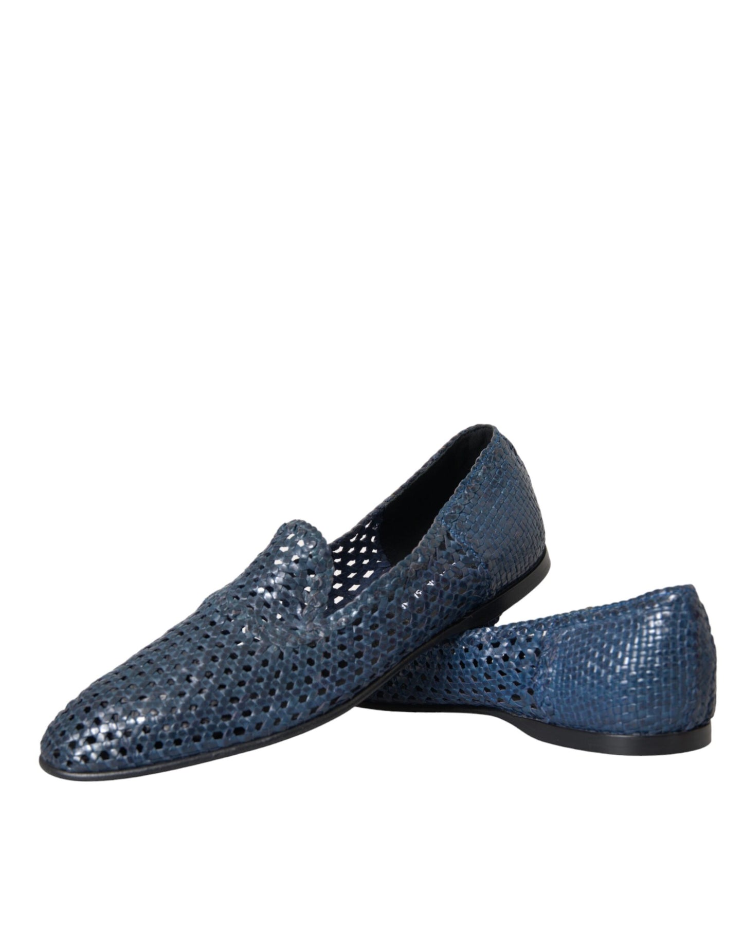 Dolce & Gabbana Blue Woven Leather Slip On Loafers Men Shoes Dolce & Gabbana