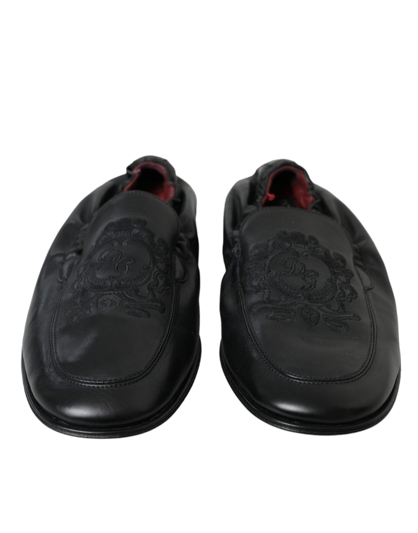 Dolce & Gabbana Black Logo Embroidered Leather Loafer Men Dress Shoes Dolce & Gabbana