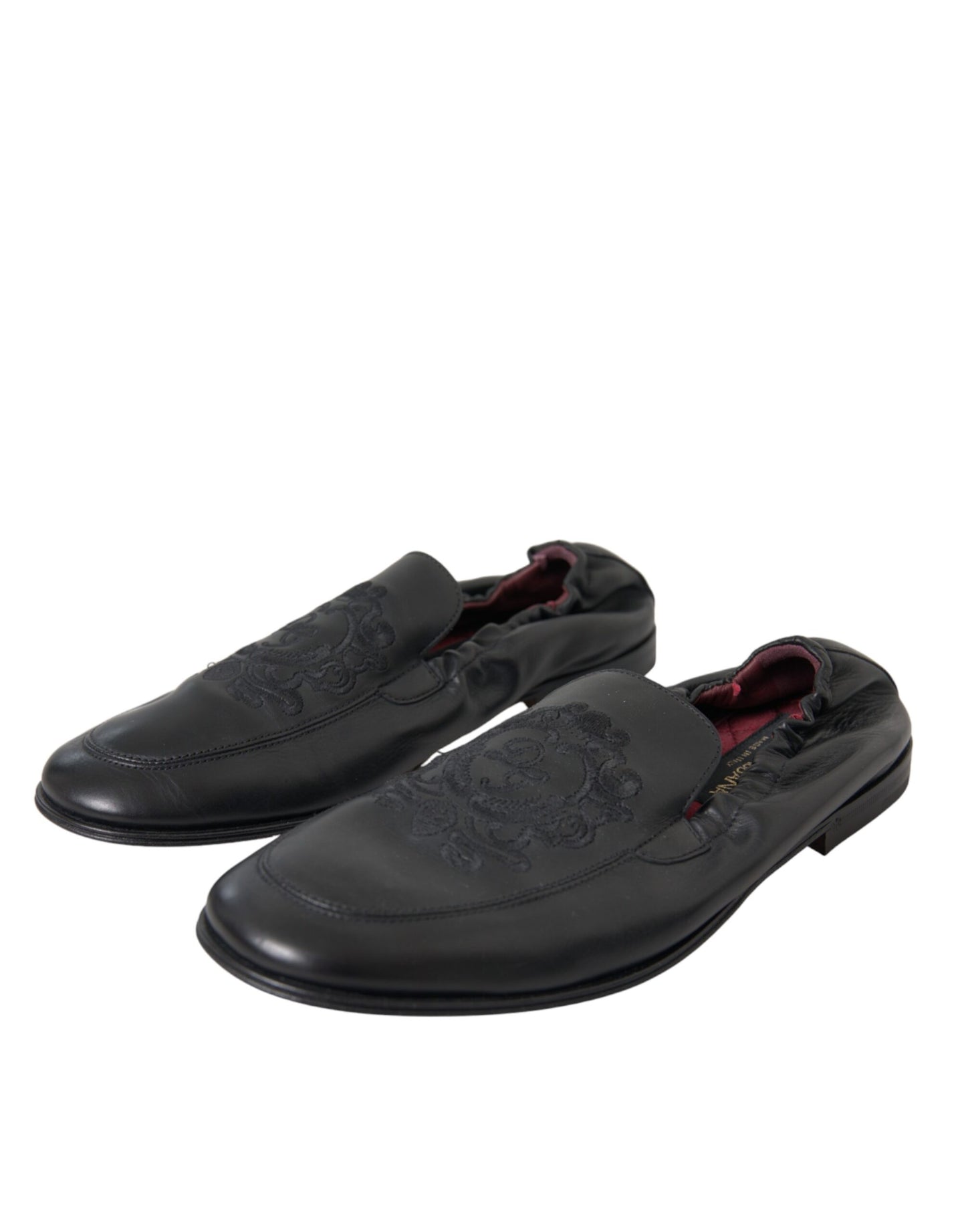 Dolce & Gabbana Black Logo Embroidered Leather Loafer Men Dress Shoes Dolce & Gabbana