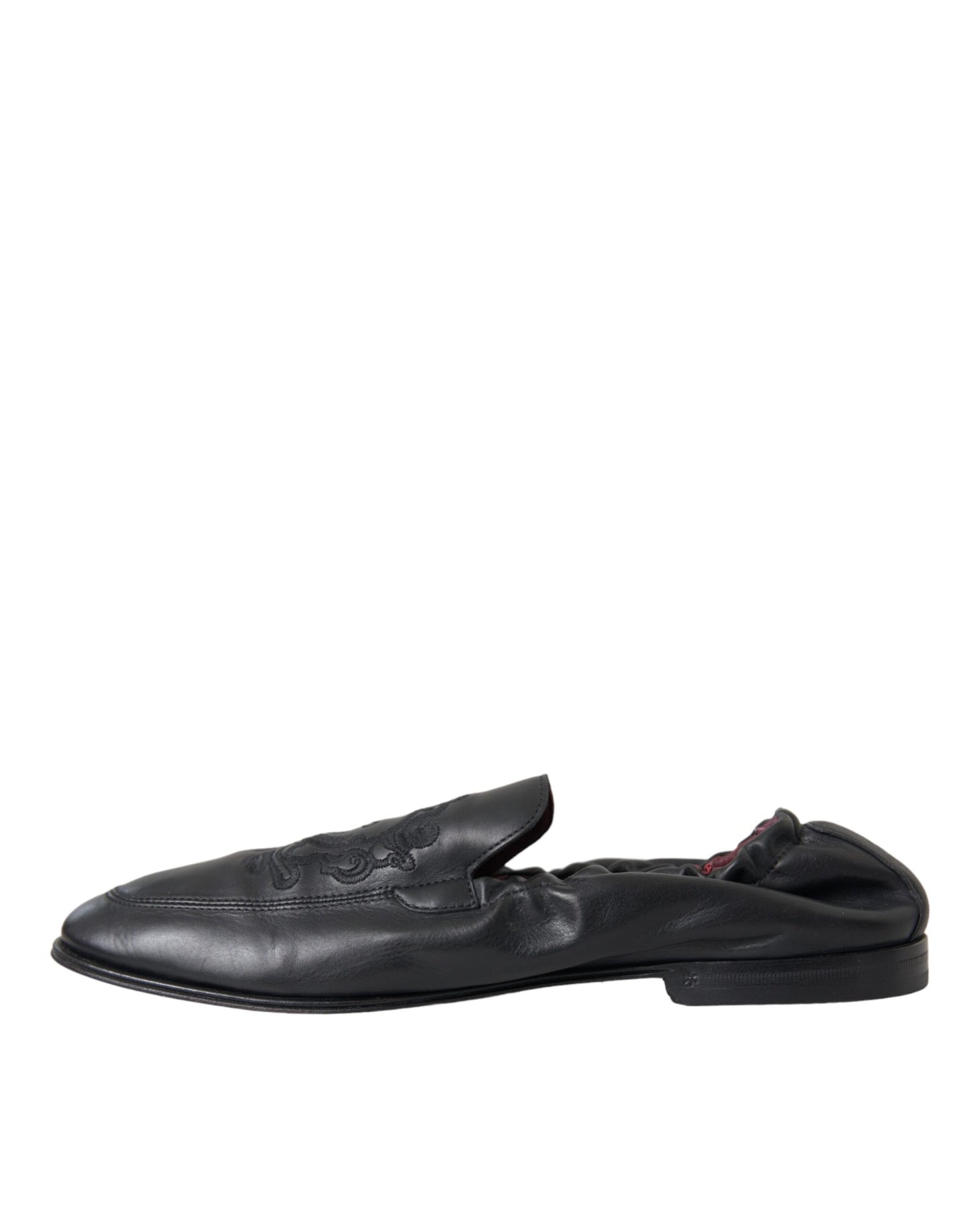 Dolce & Gabbana Black Logo Embroidered Leather Loafer Men Dress Shoes Dolce & Gabbana