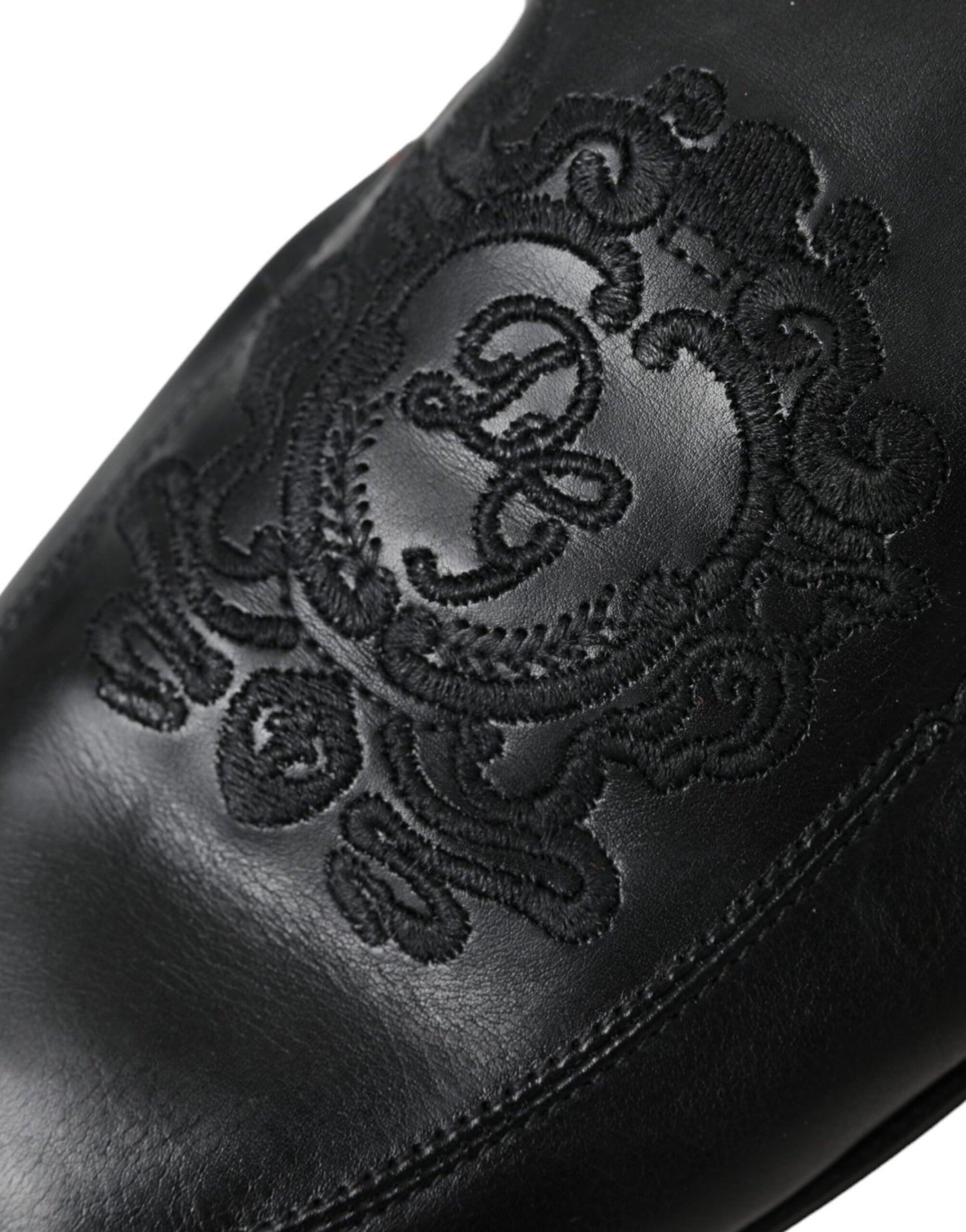 Dolce & Gabbana Black Logo Embroidered Leather Loafer Men Dress Shoes Dolce & Gabbana