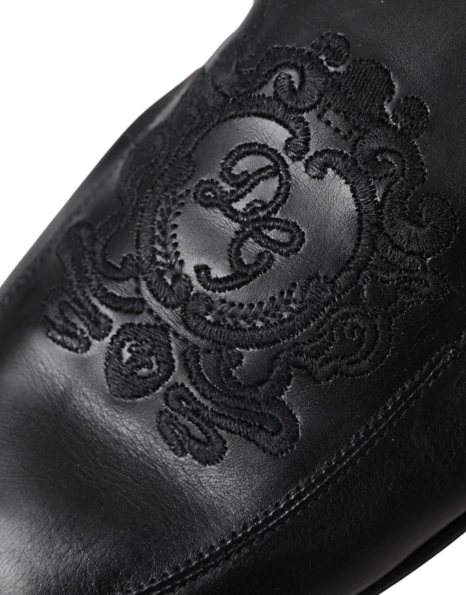 Dolce & Gabbana Black Logo Embroidered Leather Loafer Men Dress Shoes