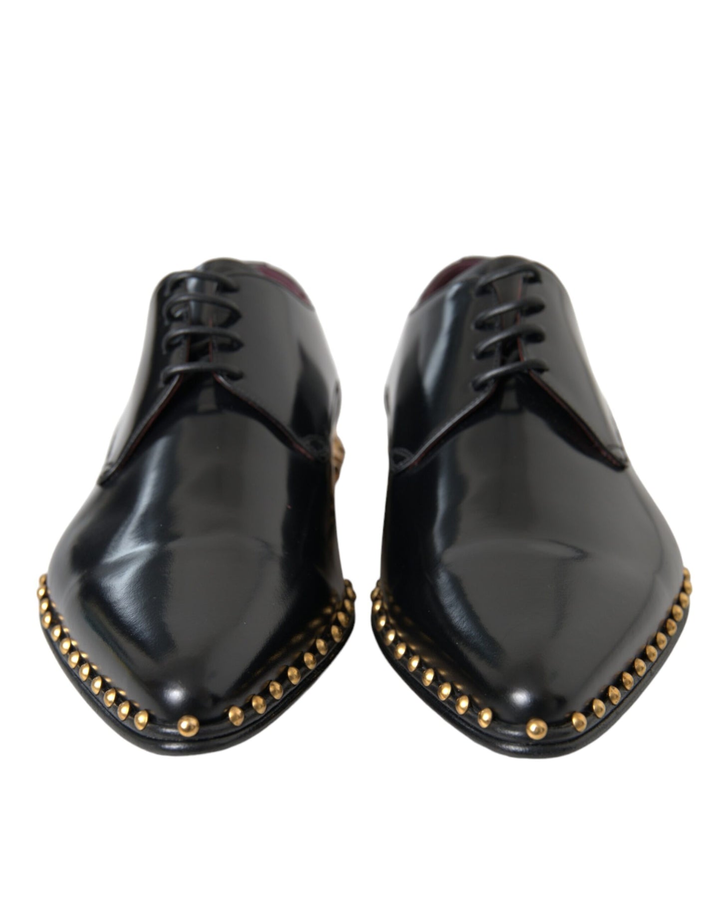 Dolce & Gabbana Black Leather Gold Studded Derby Dress Shoes Dolce & Gabbana