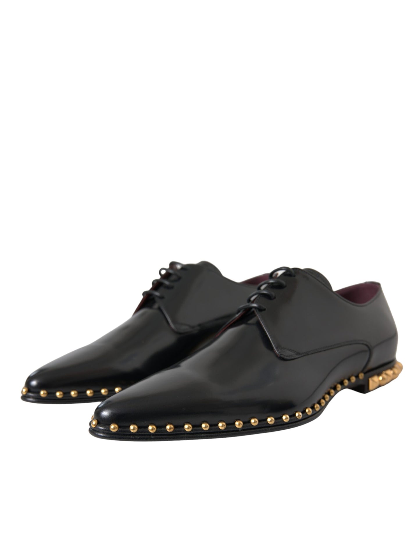 Dolce & Gabbana Black Leather Gold Studded Derby Dress Shoes Dolce & Gabbana