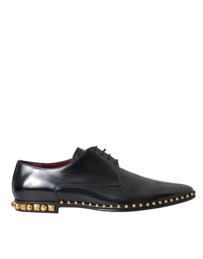 Dolce & Gabbana Black Leather Gold Studded Derby Dress Shoes Dolce & Gabbana